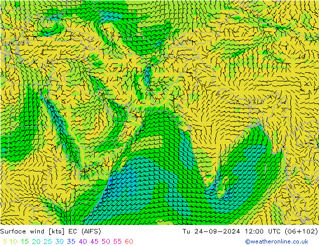 风 10 米 EC (AIFS) 星期二 24.09.2024 12 UTC