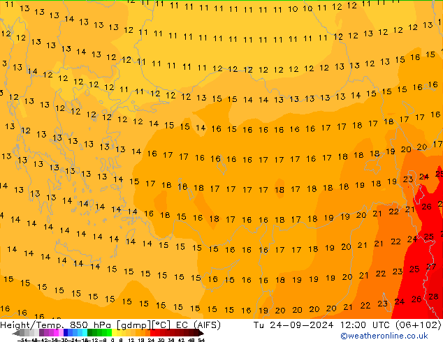 Height/Temp. 850 гПа EC (AIFS) вт 24.09.2024 12 UTC