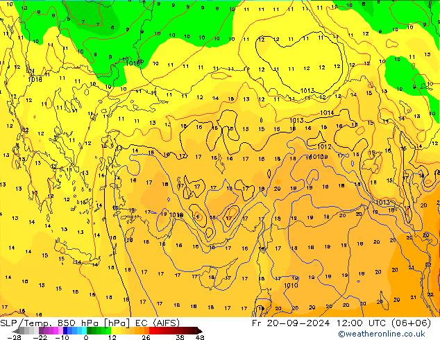 850 hPa Yer Bas./Sıc EC (AIFS) Cu 20.09.2024 12 UTC