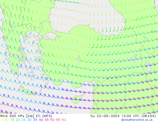 Rüzgar 500 hPa EC (AIFS) Paz 22.09.2024 12 UTC