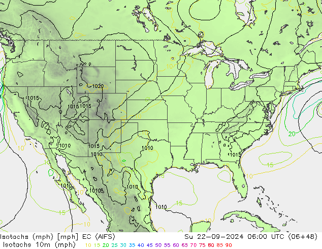Isotachen (mph) EC (AIFS) zo 22.09.2024 06 UTC