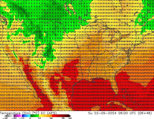 mapa temperatury (2m) EC (AIFS) nie. 22.09.2024 06 UTC