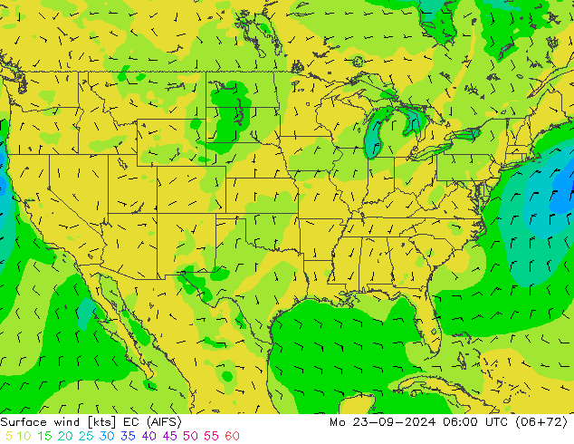 Surface wind EC (AIFS) Po 23.09.2024 06 UTC