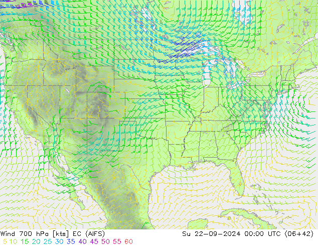 Wind 700 hPa EC (AIFS) Su 22.09.2024 00 UTC