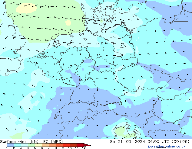 Surface wind (bft) EC (AIFS) Sa 21.09.2024 06 UTC