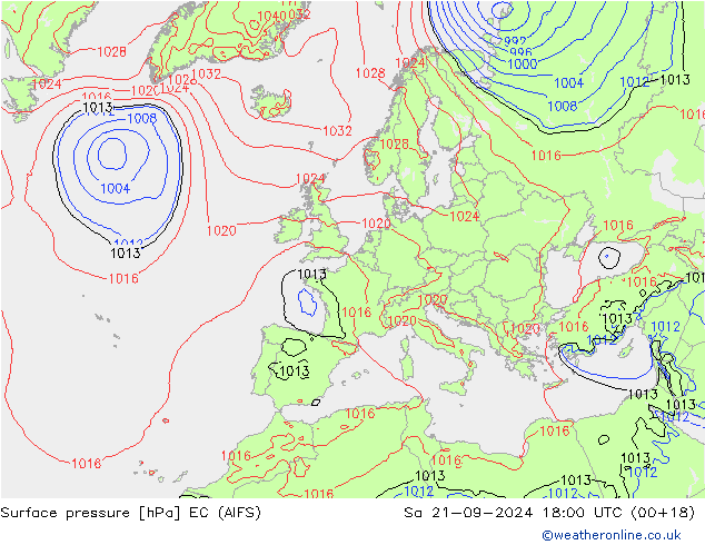 地面气压 EC (AIFS) 星期六 21.09.2024 18 UTC