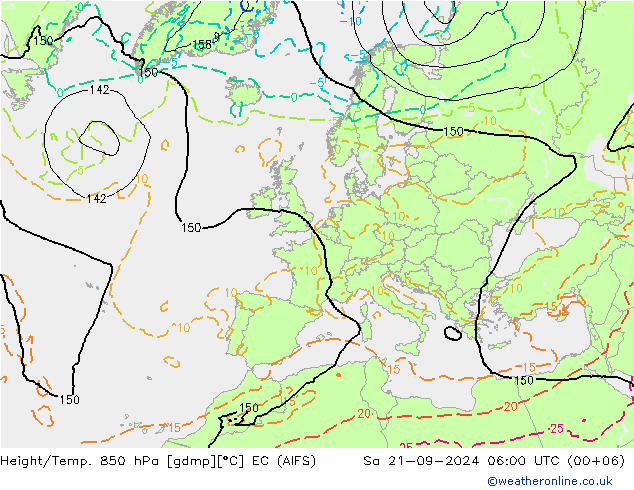 Geop./Temp. 850 hPa EC (AIFS) sáb 21.09.2024 06 UTC