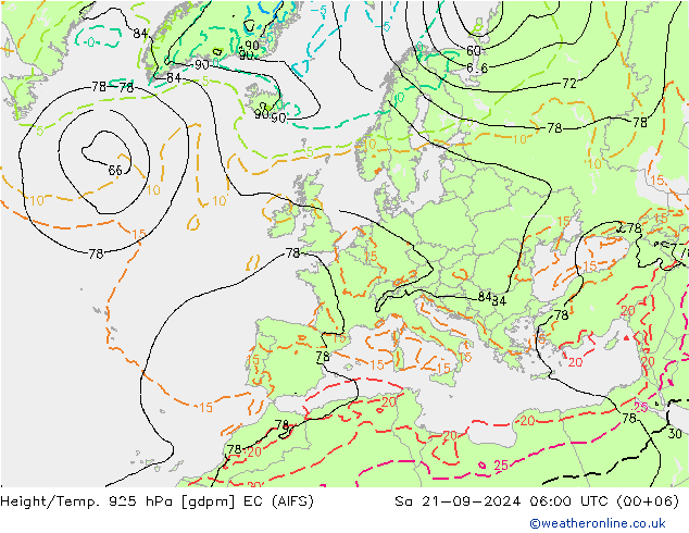 Height/Temp. 925 hPa EC (AIFS) 星期六 21.09.2024 06 UTC