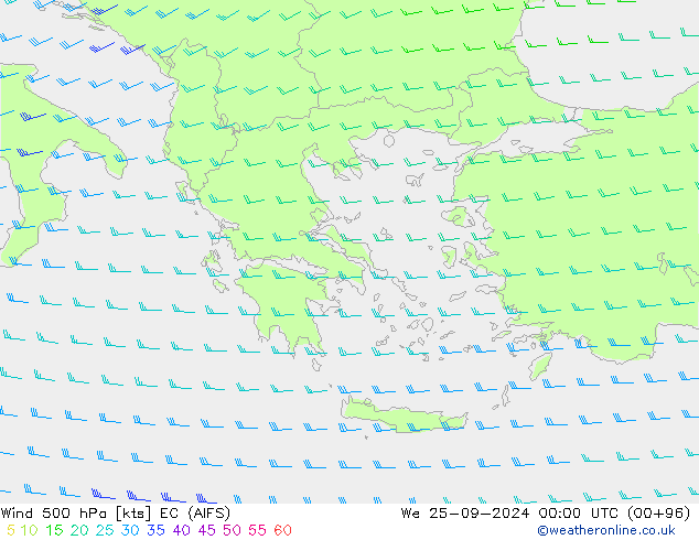 Wind 500 hPa EC (AIFS) wo 25.09.2024 00 UTC