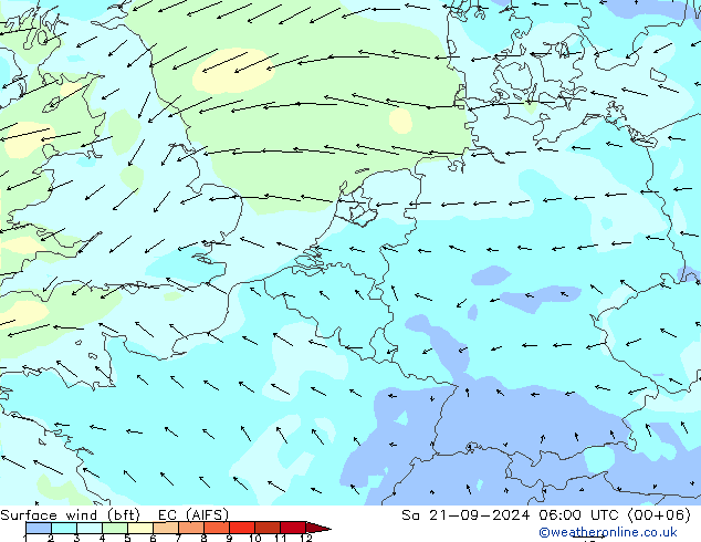 Bodenwind (bft) EC (AIFS) Sa 21.09.2024 06 UTC