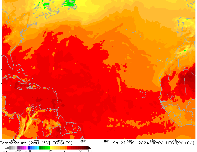 Temperature (2m) EC (AIFS) Sa 21.09.2024 00 UTC