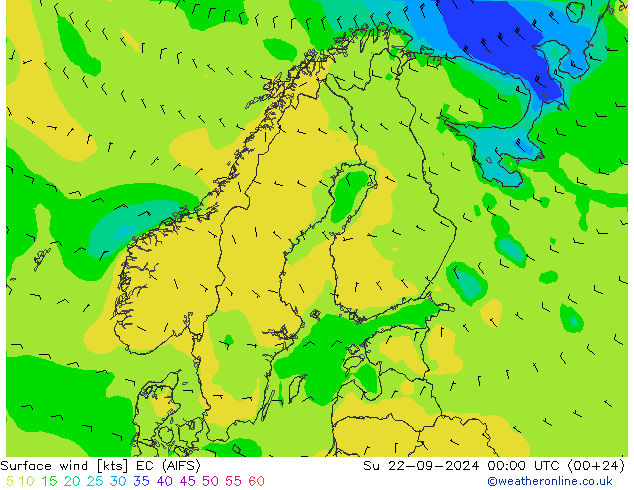 风 10 米 EC (AIFS) 星期日 22.09.2024 00 UTC