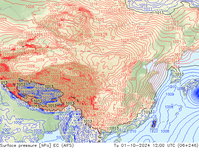 地面气压 EC (AIFS) 星期二 01.10.2024 12 UTC