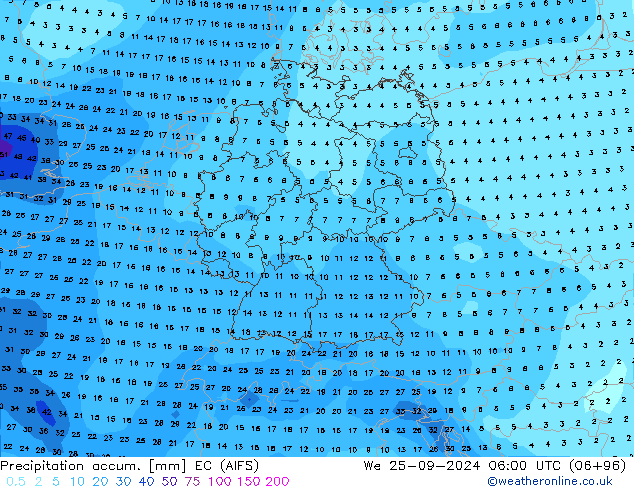Precipitation accum. EC (AIFS) 星期三 25.09.2024 06 UTC