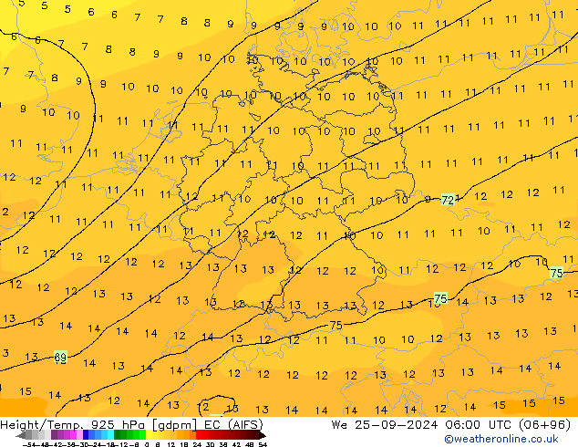 Height/Temp. 925 hPa EC (AIFS) 星期三 25.09.2024 06 UTC