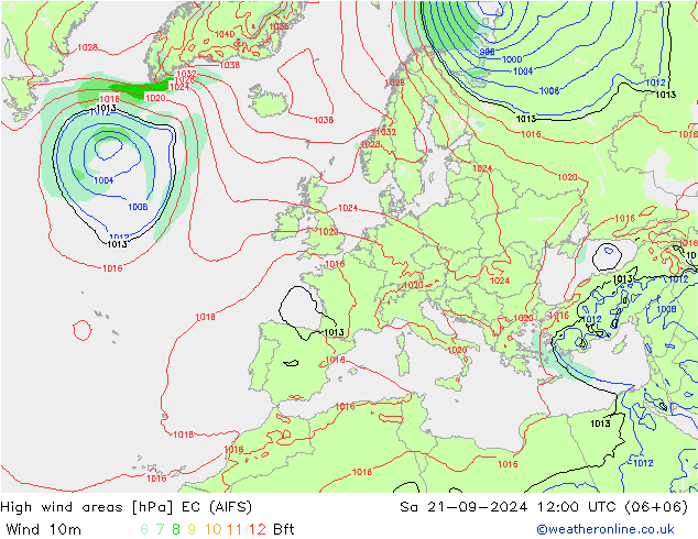 High wind areas EC (AIFS) sáb 21.09.2024 12 UTC