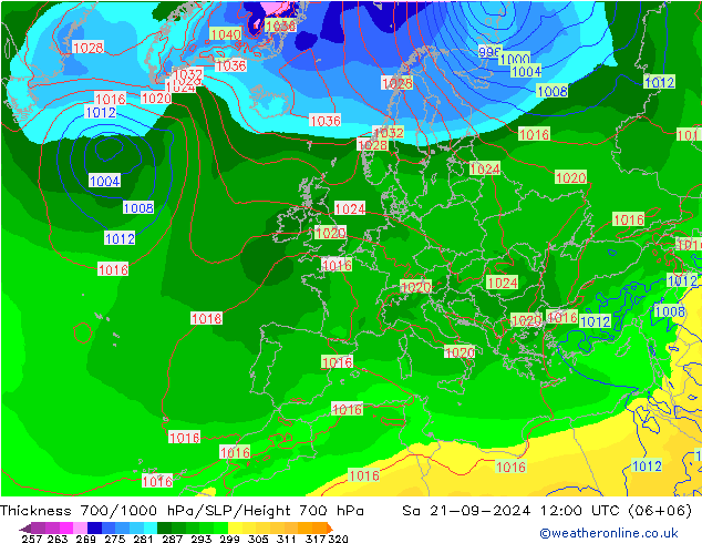 Thck 700-1000 hPa EC (AIFS) 星期六 21.09.2024 12 UTC