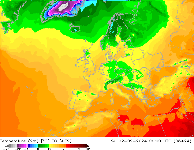 Temperaturkarte (2m) EC (AIFS) So 22.09.2024 06 UTC