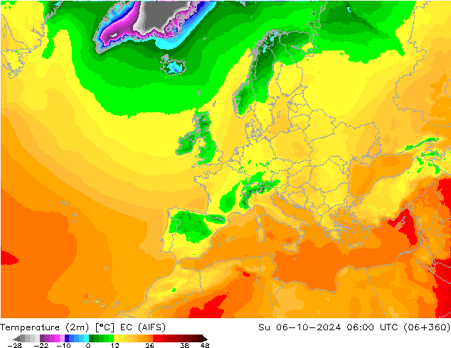 Temperaturkarte (2m) EC (AIFS) So 06.10.2024 06 UTC