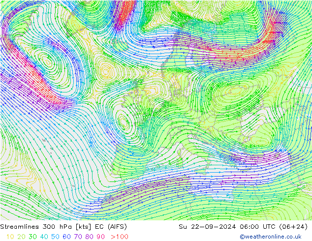 风 300 hPa EC (AIFS) 星期日 22.09.2024 06 UTC