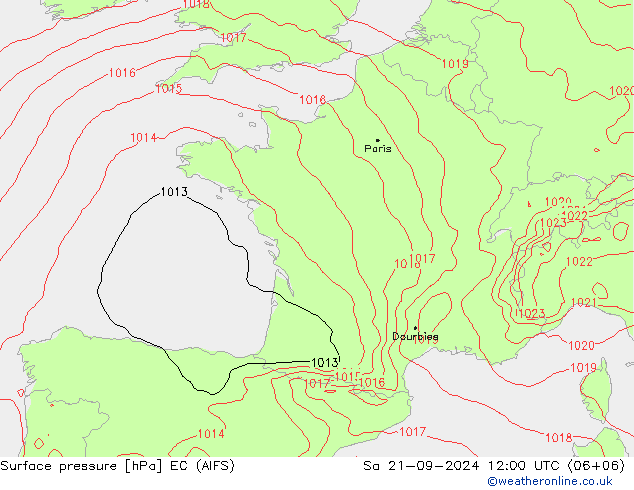 Surface pressure EC (AIFS) Sa 21.09.2024 12 UTC