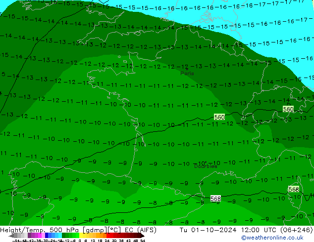 Height/Temp. 500 hPa EC (AIFS) Di 01.10.2024 12 UTC