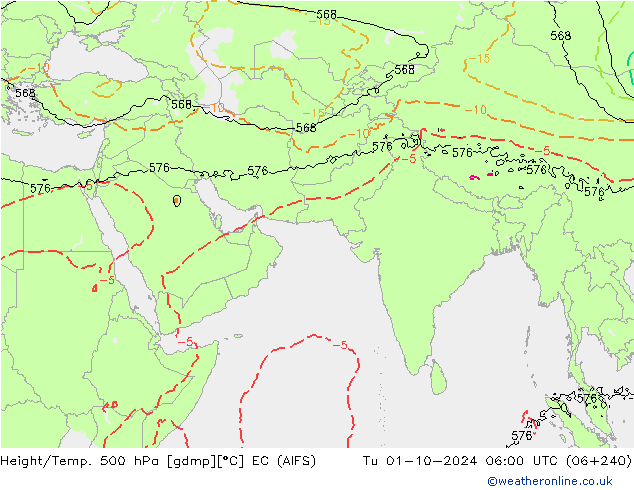 Height/Temp. 500 hPa EC (AIFS) 星期二 01.10.2024 06 UTC