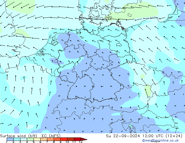 Surface wind (bft) EC (AIFS) Su 22.09.2024 12 UTC