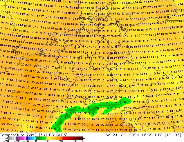 温度图 EC (AIFS) 星期六 21.09.2024 18 UTC
