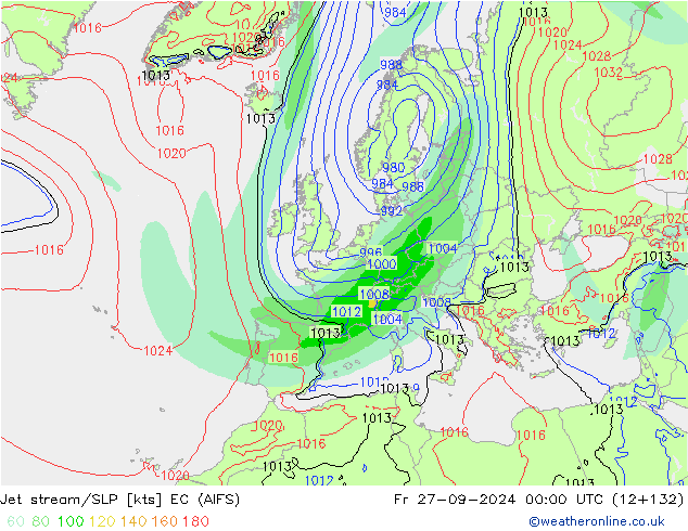 Jet stream/SLP EC (AIFS) Fr 27.09.2024 00 UTC