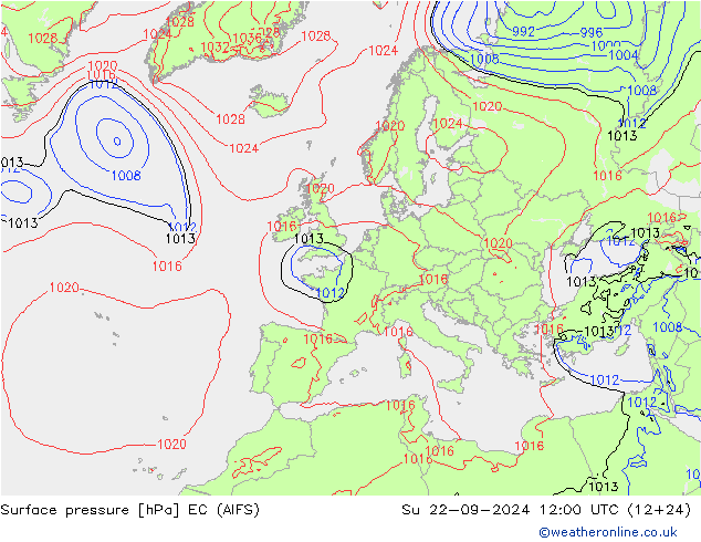 Atmosférický tlak EC (AIFS) Ne 22.09.2024 12 UTC