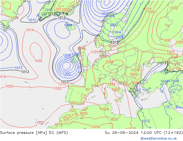 Surface pressure EC (AIFS) Su 29.09.2024 12 UTC