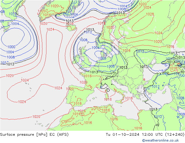 Surface pressure EC (AIFS) Tu 01.10.2024 12 UTC