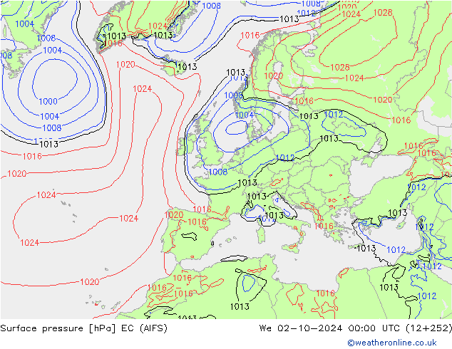 Surface pressure EC (AIFS) We 02.10.2024 00 UTC