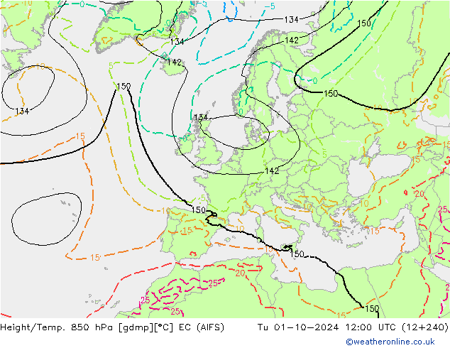 Hoogte/Temp. 850 hPa EC (AIFS) di 01.10.2024 12 UTC