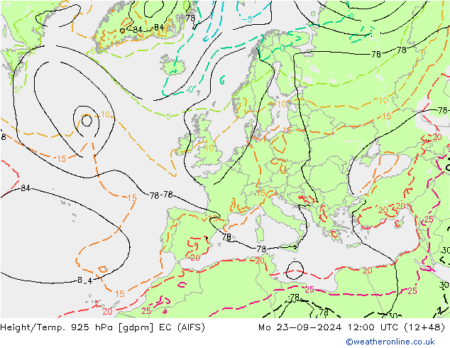 Height/Temp. 925 hPa EC (AIFS) 星期一 23.09.2024 12 UTC