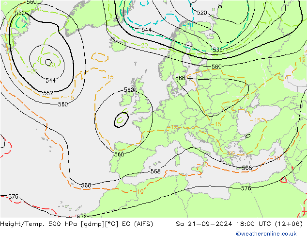 Height/Temp. 500 hPa EC (AIFS) 星期六 21.09.2024 18 UTC