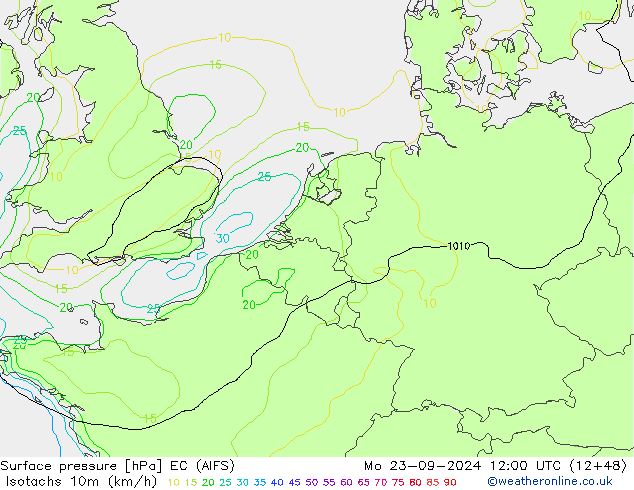 10米等风速线 (kph) EC (AIFS) 星期一 23.09.2024 12 UTC