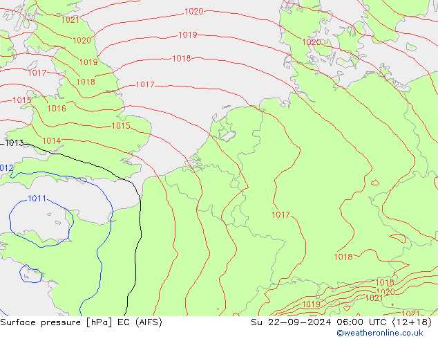 Surface pressure EC (AIFS) Su 22.09.2024 06 UTC