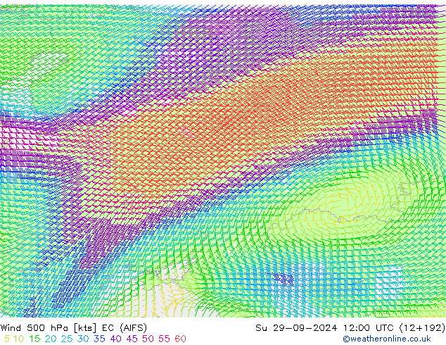 Wind 500 hPa EC (AIFS) Su 29.09.2024 12 UTC