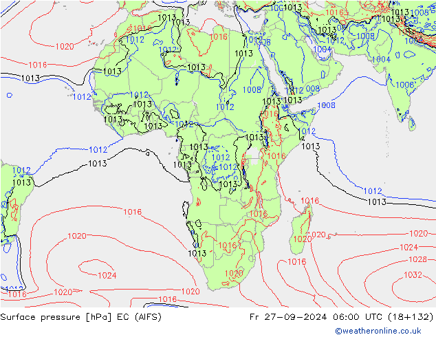 Atmosférický tlak EC (AIFS) Pá 27.09.2024 06 UTC