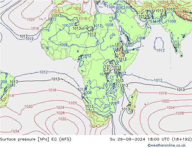 Atmosférický tlak EC (AIFS) Ne 29.09.2024 18 UTC