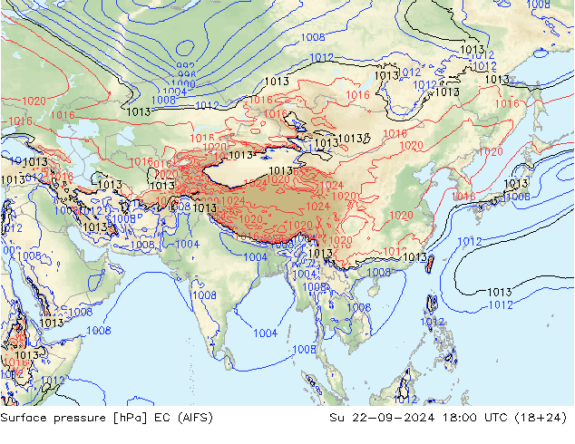 Atmosférický tlak EC (AIFS) Ne 22.09.2024 18 UTC