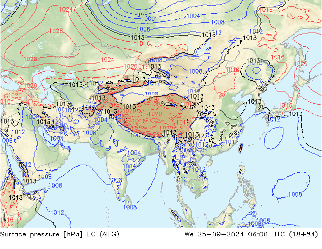 Pressione al suolo EC (AIFS) mer 25.09.2024 06 UTC