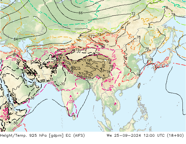 Height/Temp. 925 hPa EC (AIFS) We 25.09.2024 12 UTC