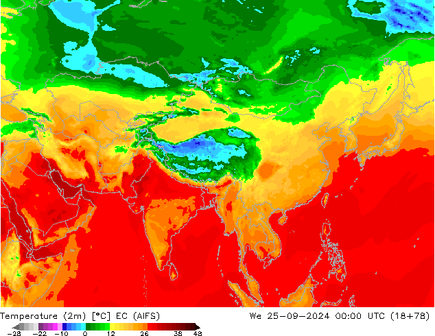 Temperature (2m) EC (AIFS) We 25.09.2024 00 UTC