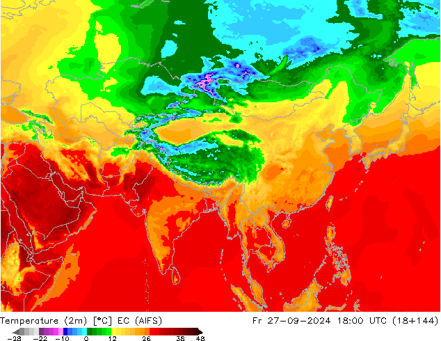 Temperaturkarte (2m) EC (AIFS) Fr 27.09.2024 18 UTC