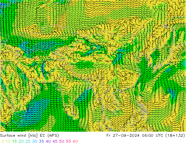Vento 10 m EC (AIFS) ven 27.09.2024 06 UTC