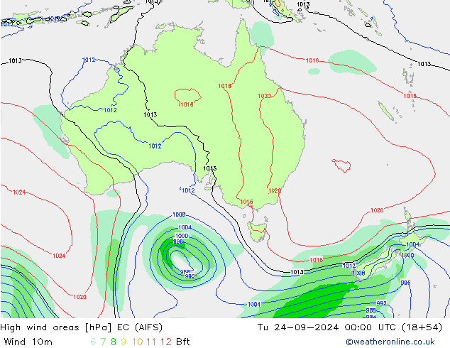 High wind areas EC (AIFS) Tu 24.09.2024 00 UTC