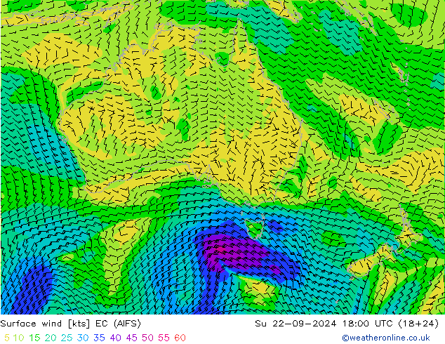 Surface wind EC (AIFS) Su 22.09.2024 18 UTC